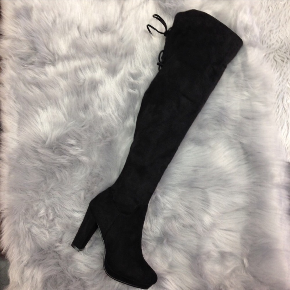 Black Over The Knee Platform Heeled Boots